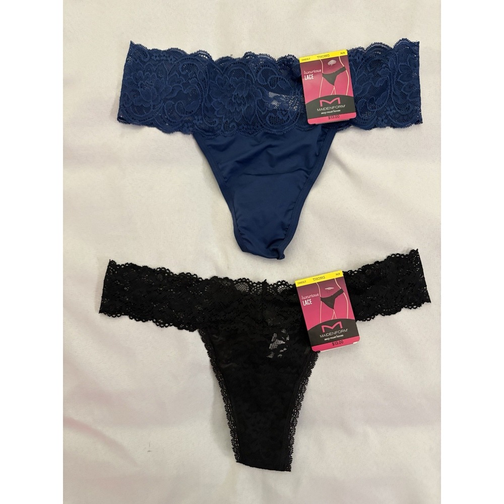 NEW Maidenform Luxurious Lace Thong Women's Size Medium 6 DMESLT 2 Pair Thong